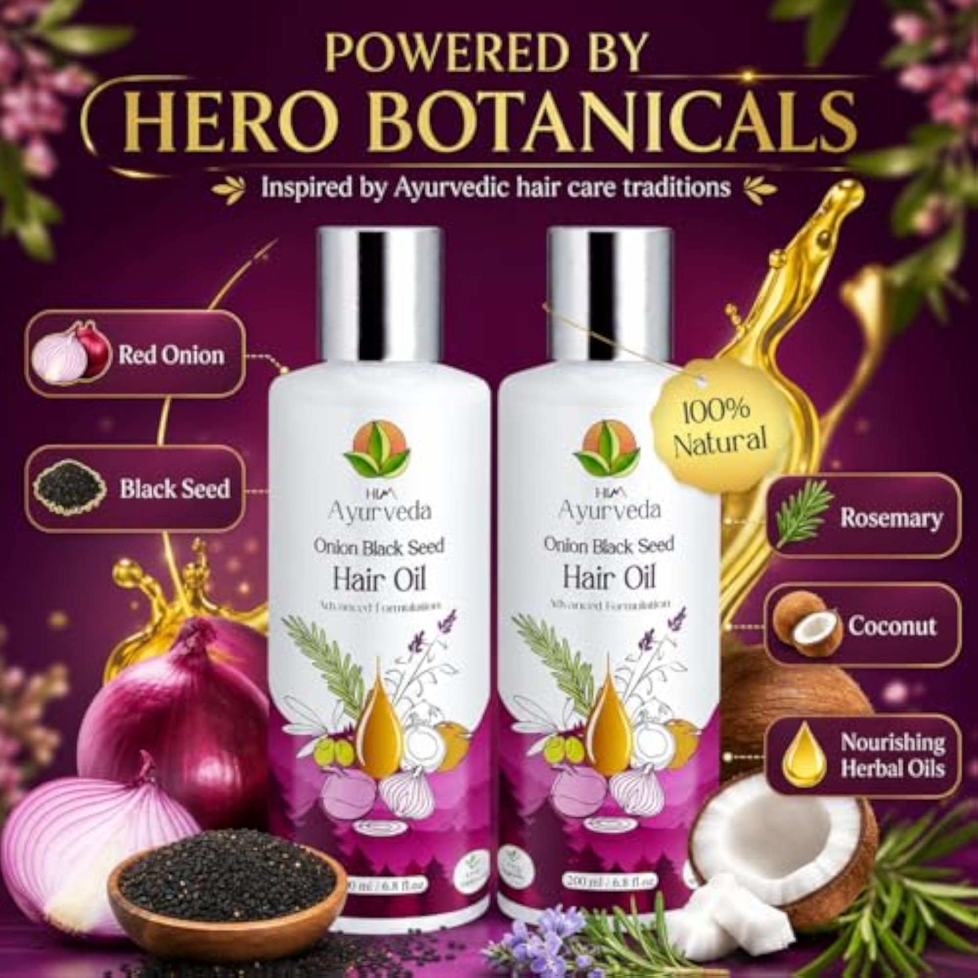 Onion & Black Seed Hair Growth Oil, Ayurvedic Formula